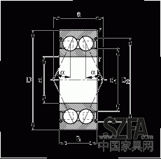 角接觸球軸承 30/8-B-2Z-TVH, 雙列，雙側(cè)間隙密封，接觸角 α = 25°